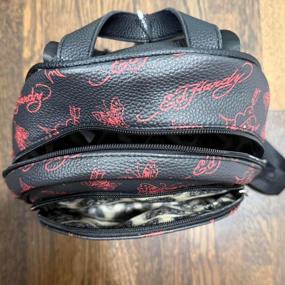 red and black ed hardy backpack with red butterfly and heart details - Picture 8 of 8